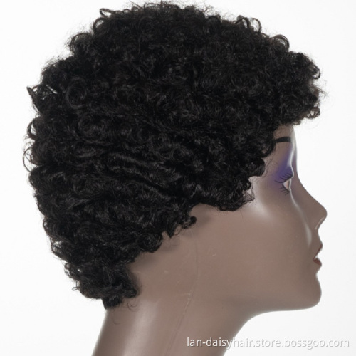 Fast Shipping 100% Brazilian Remy Human Hair Machine Made Wig for Black Women Jerry Curly  Short Wave